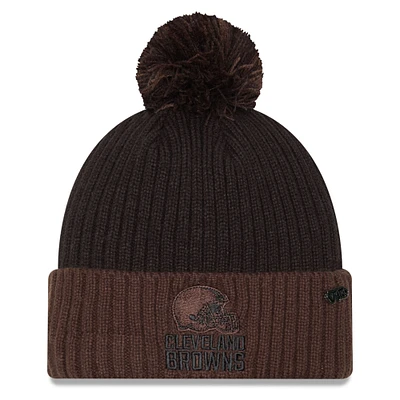 Men's New Era Black/Brown Cleveland Browns 2024 Inspire Change Cuffed Knit Hat with Pom