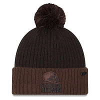 Men's New Era Black/Brown Cleveland Browns 2024 Inspire Change Cuffed Knit Hat with Pom