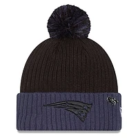 Men's New Era Black/Navy New England Patriots 2024 Inspire Change Cuffed Knit Hat with Pom