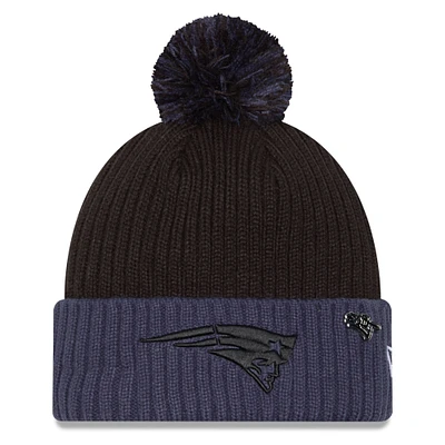 Men's New Era Black/Navy New England Patriots 2024 Inspire Change Cuffed Knit Hat with Pom