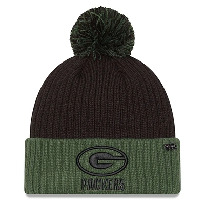 Men's New Era Black/Green Green Bay Packers 2024 Inspire Change Cuffed Knit Hat with Pom