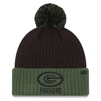 Men's New Era Black/Green Green Bay Packers 2024 Inspire Change Cuffed Knit Hat with Pom