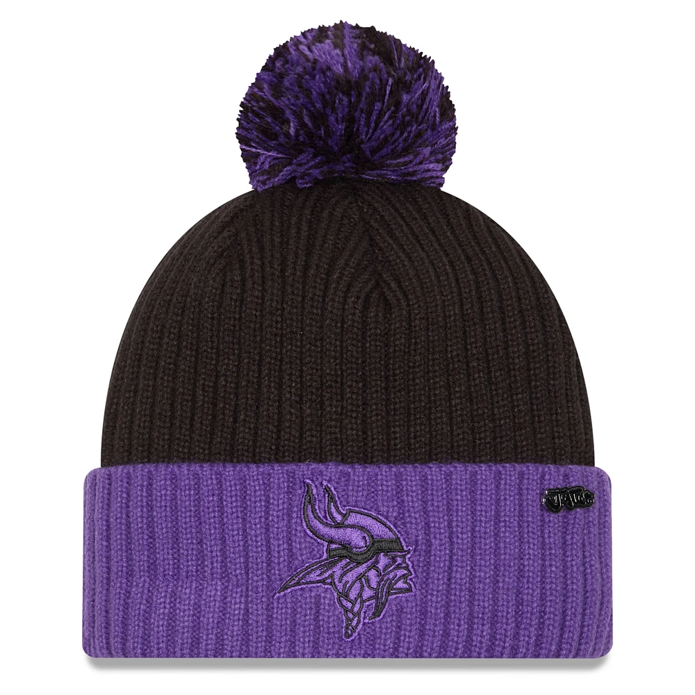 Men's New Era Black/Purple Minnesota Vikings 2024 Inspire Change Cuffed Knit Hat with Pom