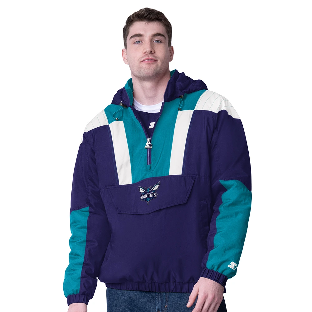 Men's Starter  Purple/Teal Charlotte Hornets Charger Half-Zip Pullover Jacket