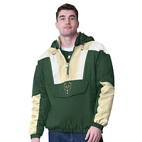 Men's Starter  Hunter Green/Cream Milwaukee Bucks Charger Half-Zip Pullover Jacket