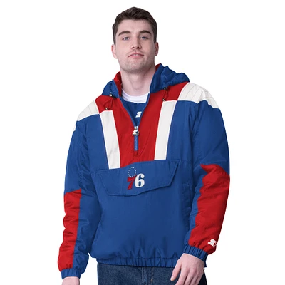 Men's Starter  Royal/Red Philadelphia 76ers Charger Half-Zip Pullover Jacket