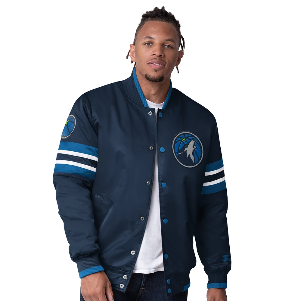 Men's Starter Blue Minnesota Timberwolves Scout Varsity Satin Full-Snap Jacket