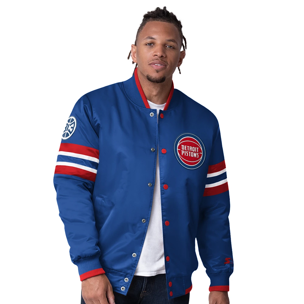 Men's Starter Royal Detroit Pistons Scout Varsity Satin Full-Snap Jacket