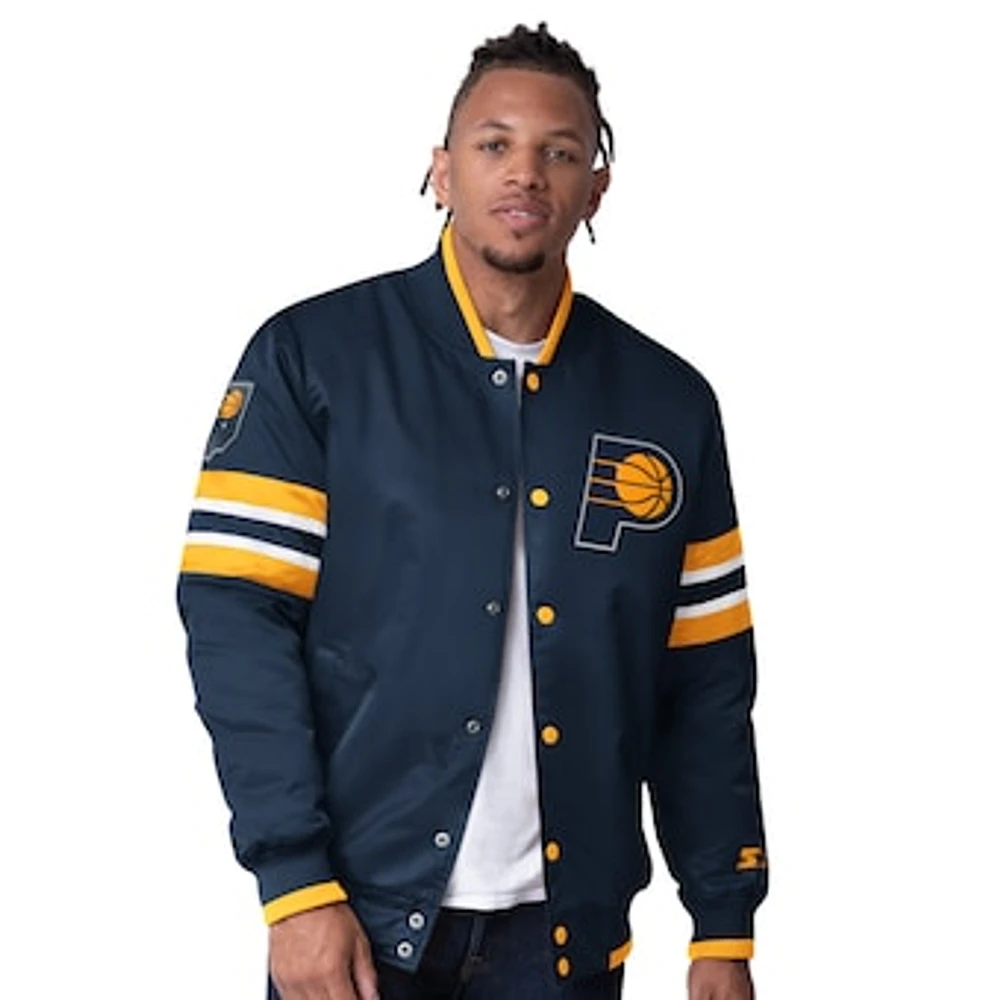 Men's Starter Navy Indiana Pacers Scout Varsity Satin Full-Snap Jacket