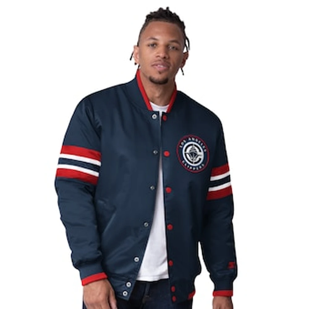 Men's Starter Navy LA Clippers Scout Varsity Satin Full-Snap Jacket