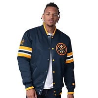 Men's Starter Navy Denver Nuggets Scout Varsity Satin Full-Snap Jacket