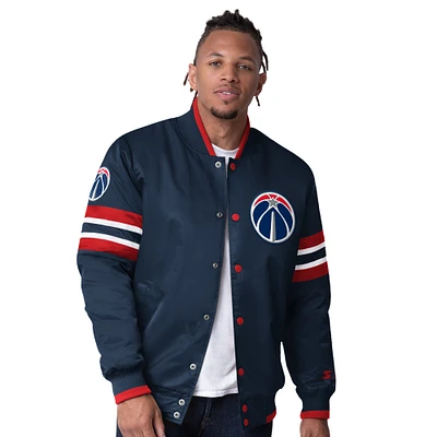 Men's Starter Navy Washington Wizards Scout Varsity Satin Full-Snap Jacket