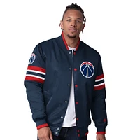 Men's Starter Navy Washington Wizards Scout Varsity Satin Full-Snap Jacket