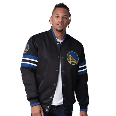 Men's Starter Black Golden State Warriors Scout Varsity Satin Full-Snap Jacket