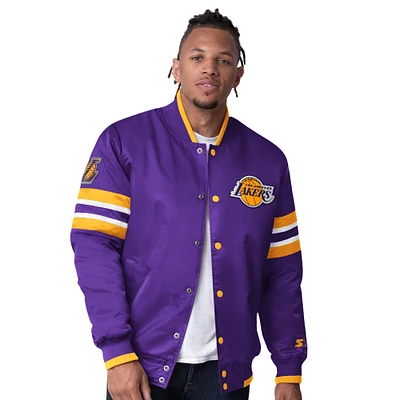 Men's Starter Purple Los Angeles Lakers Scout Varsity Satin Full-Snap Jacket