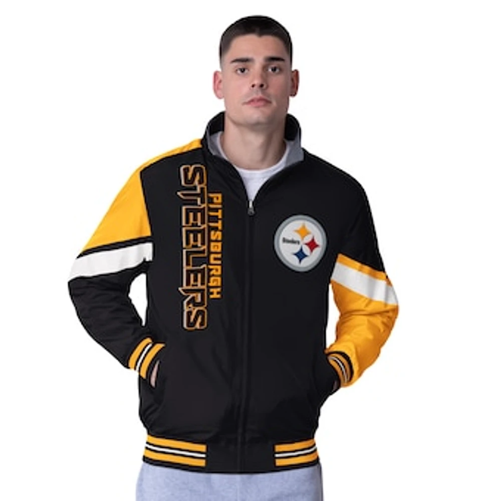 Men's G-III Extreme Black Pittsburgh Steelers Strong Arm Reversible Full-Zip Jacket