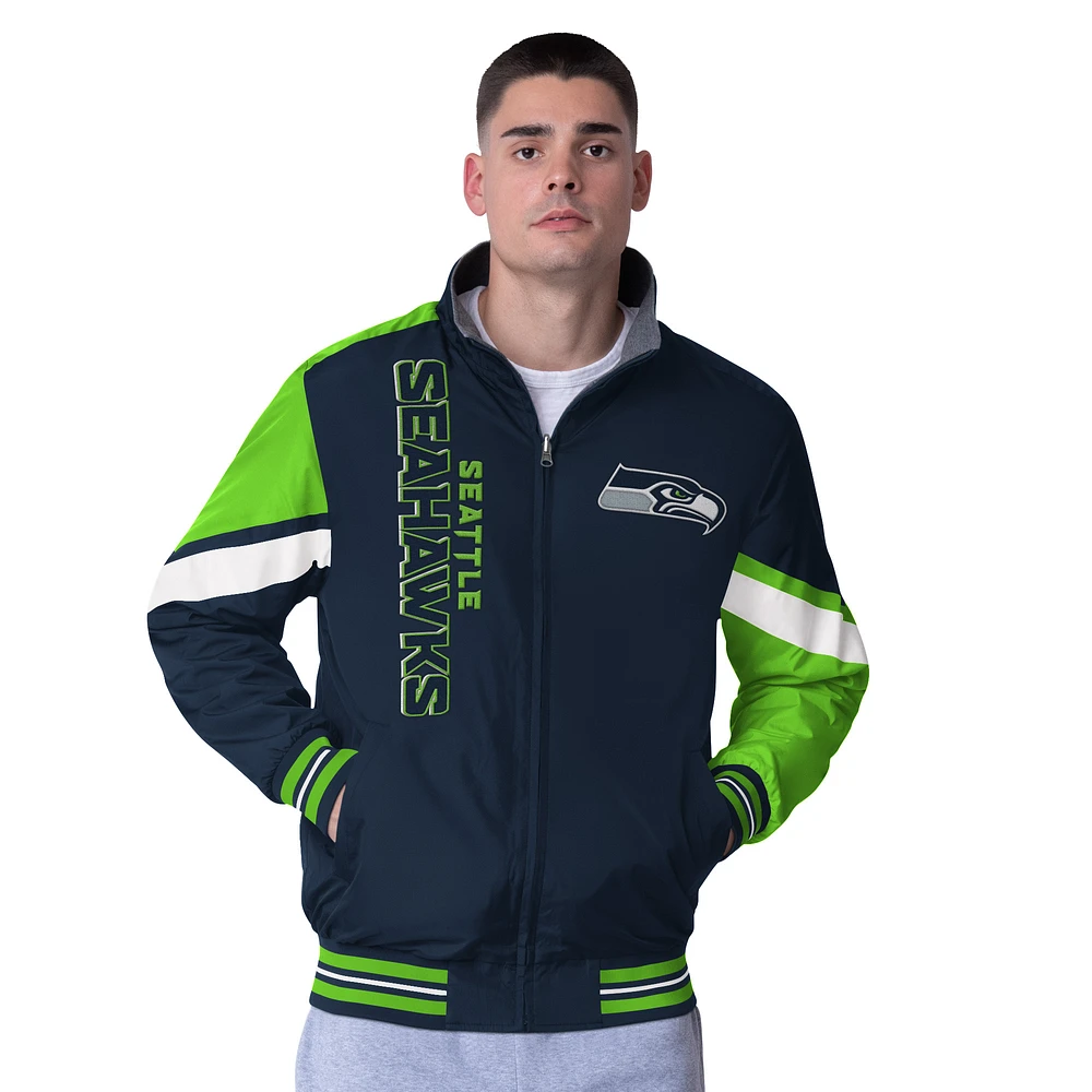 Men's G-III Extreme College Navy Seattle Seahawks Strong Arm Reversible Full-Zip Jacket