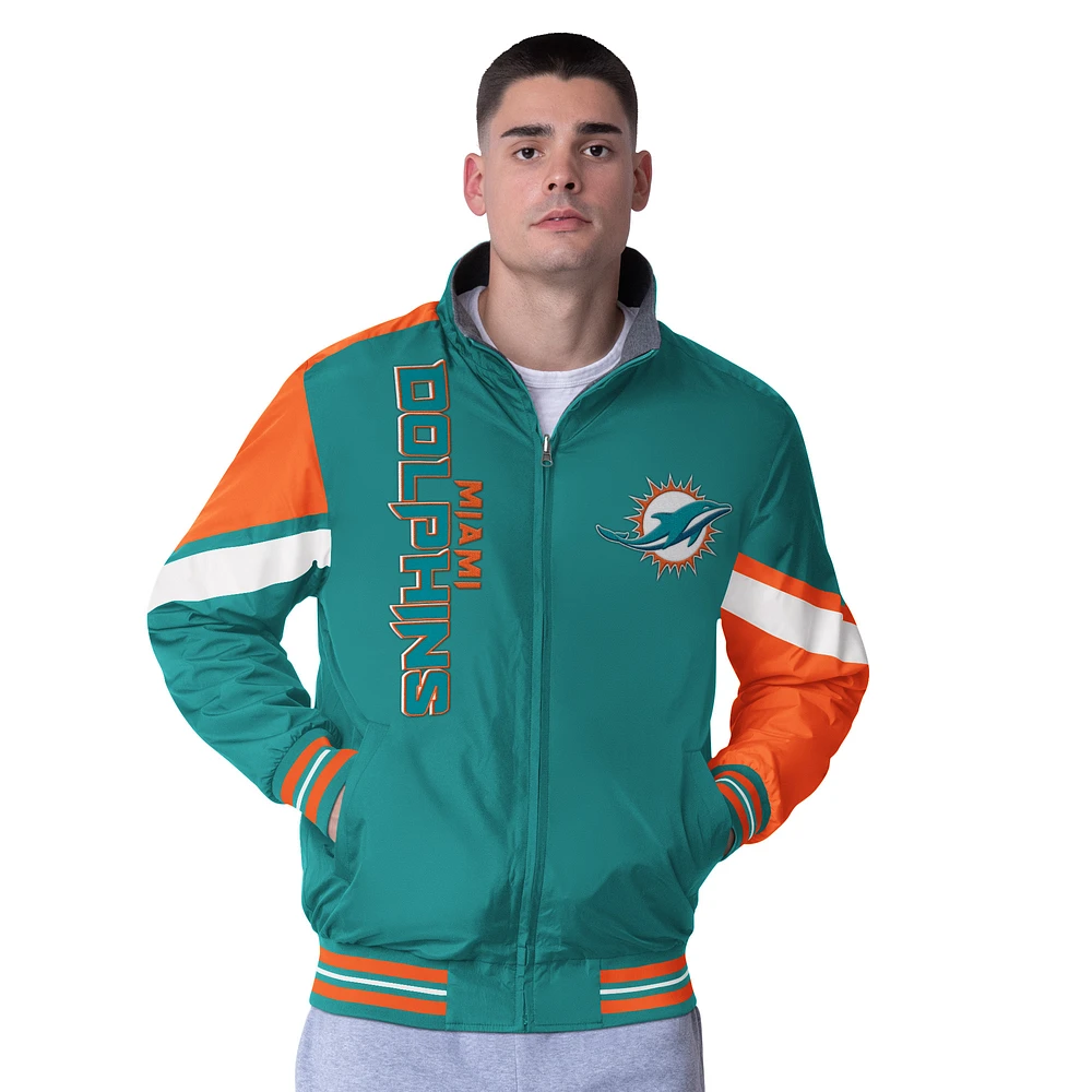 Men's G-III Extreme Aqua Miami Dolphins Strong Arm Reversible Full-Zip Jacket