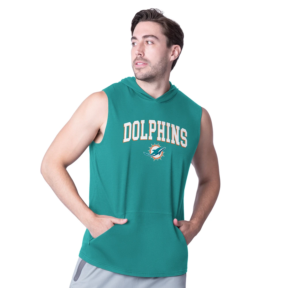 Men's MSX by Michael Strahan Aqua Miami Dolphins Action Sleeveless Pullover Hoodie