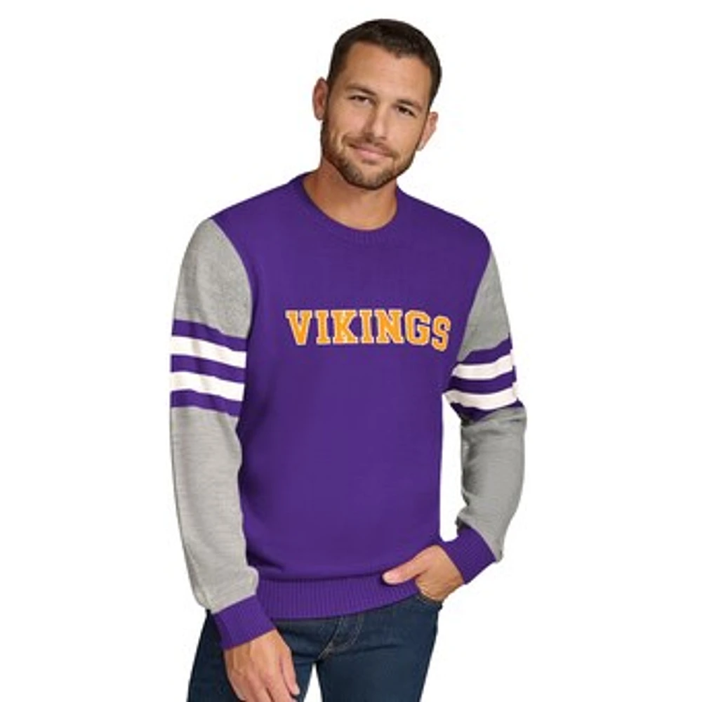 Men's Tommy Hilfiger Purple/Heather Gray Minnesota Vikings Acrylic Crewneck Pullover Sweatshirt