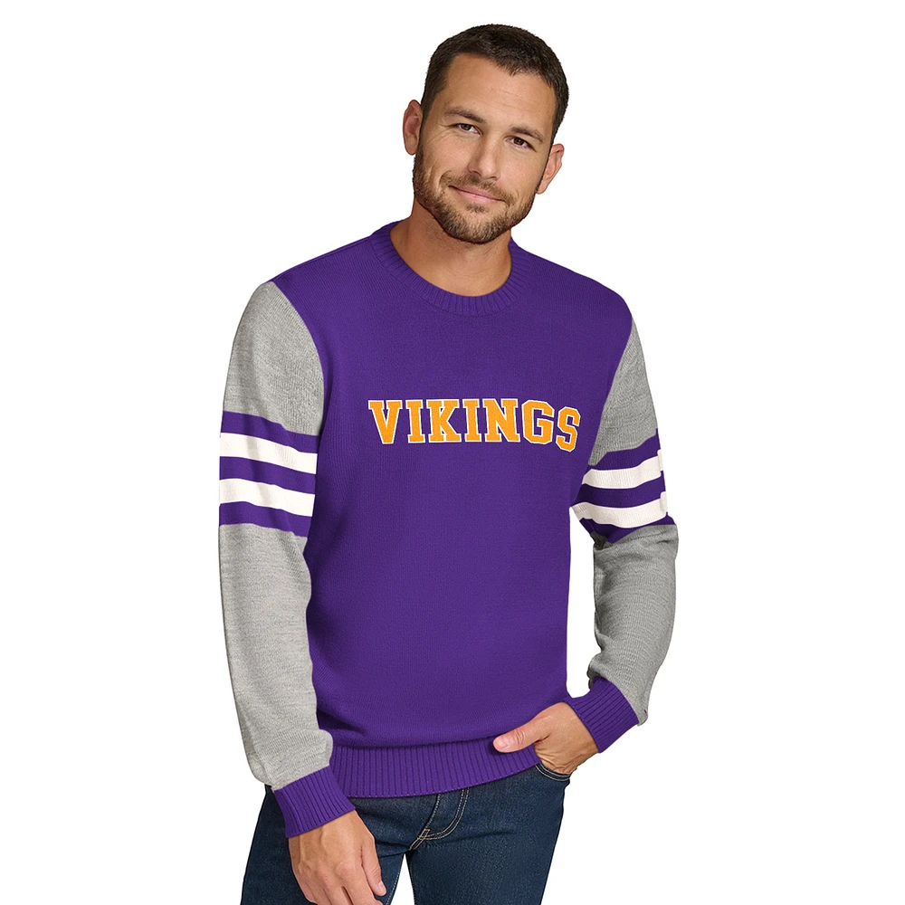 Men's Tommy Hilfiger Purple/Heather Gray Minnesota Vikings Acrylic Crewneck Pullover Sweatshirt