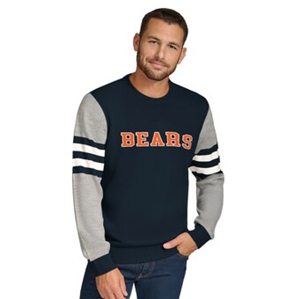 Men's Tommy Hilfiger Navy/Heather Gray Chicago Bears Acrylic Crewneck Pullover Sweatshirt