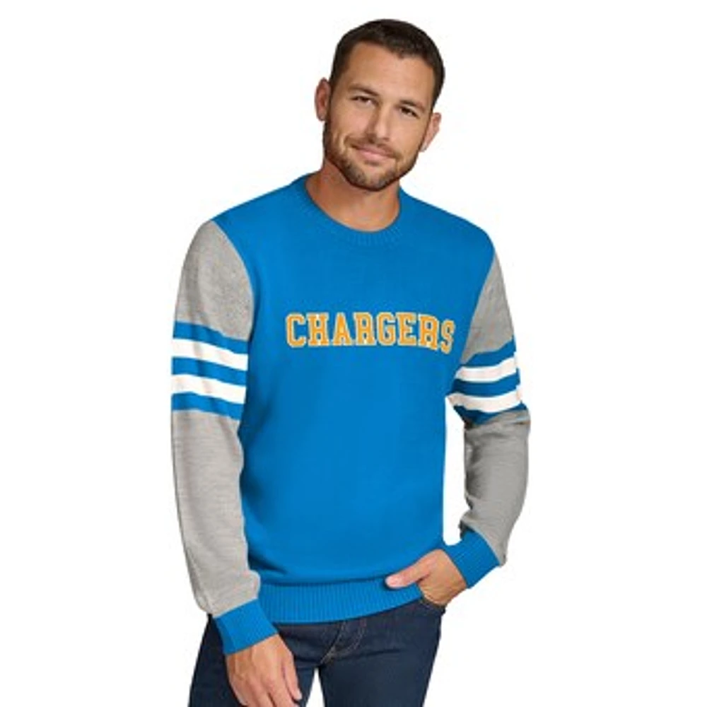 Men's Tommy Hilfiger Powder Blue/Heather Gray Los Angeles Chargers Acrylic Crewneck Pullover Sweatshirt