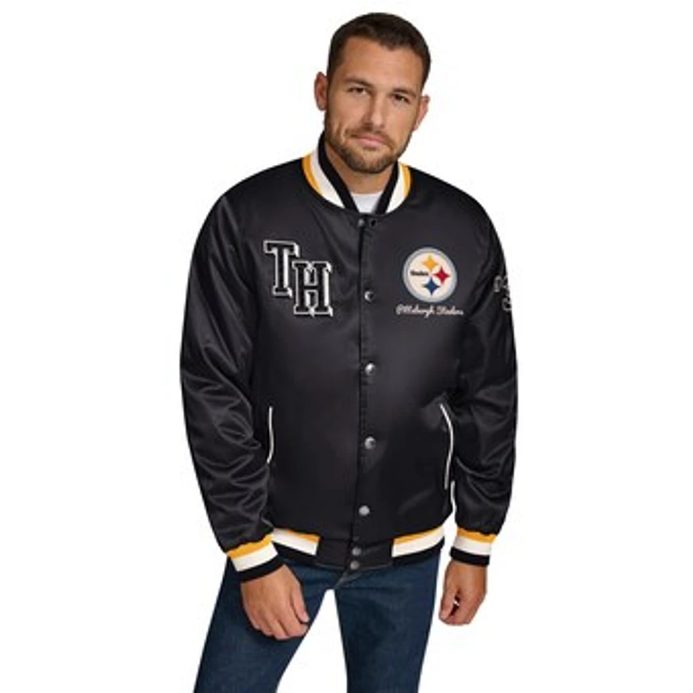 Men's Tommy Hilfiger Black Pittsburgh Steelers Dante Full-Snap Satin Jacket