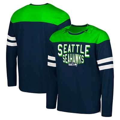 Men's G-III Sports by Carl Banks College Navy/Neon Green Seattle Seahawks Adaptive Hail Mary Long Sleeve T-Shirt