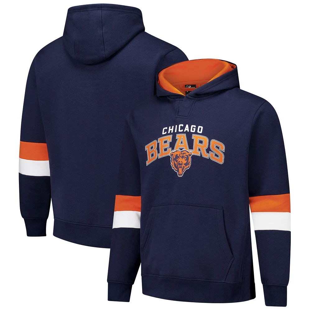 Men's G-III Sports by Carl Banks Navy/Orange Chicago Bears Adaptive Faceoff Pullover Hoodie