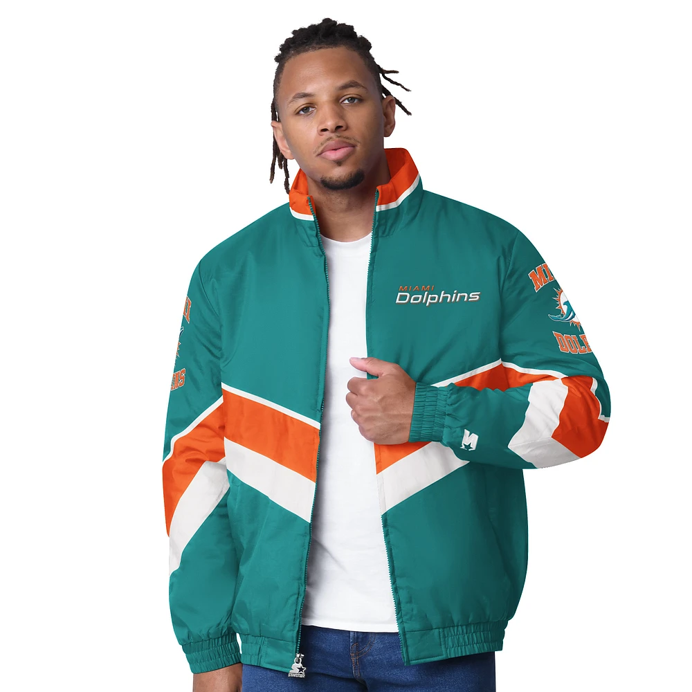 Men's Starter Aqua Miami Dolphins Captain Satin Varsity Jacket