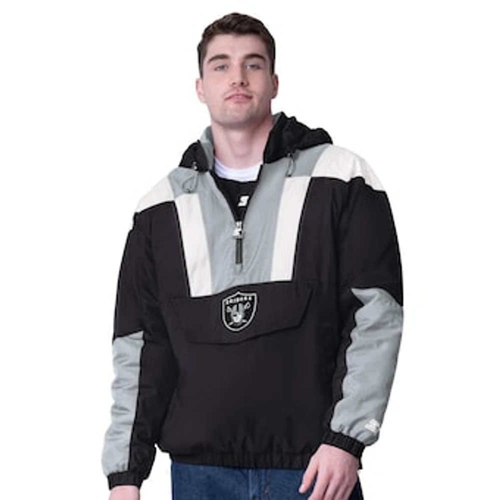 Men's Starter Black Las Vegas Raiders Half-Zip Pullover Hoodie Jacket