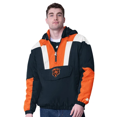 Men's Starter Navy Chicago Bears Half-Zip Pullover Hoodie Jacket