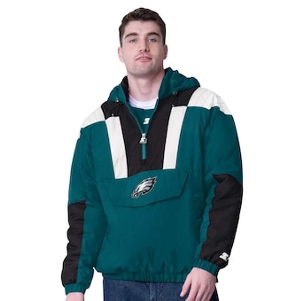 Men's Starter Green Philadelphia Eagles Half-Zip Pullover Hoodie Jacket