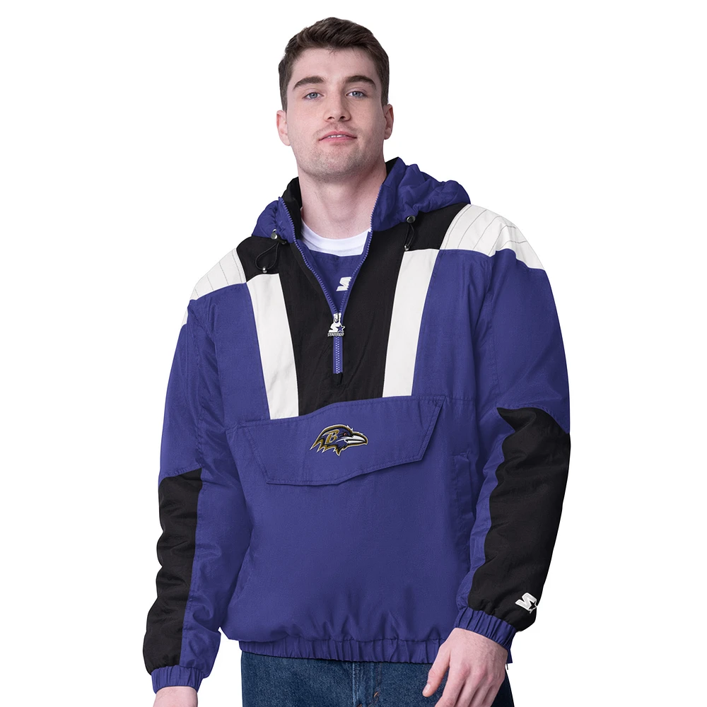 Men's Starter Purple Baltimore Ravens Half-Zip Pullover Hoodie Jacket