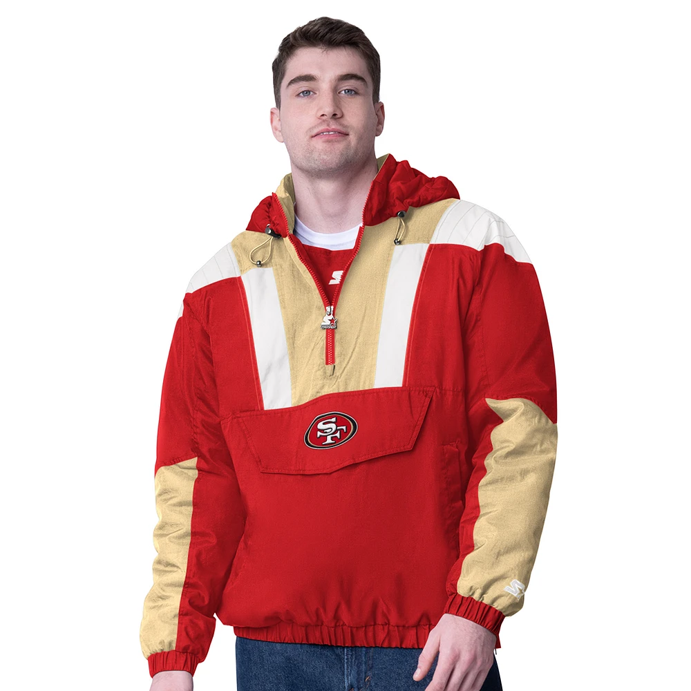 Men's Starter Scarlet San Francisco 49ers Half-Zip Pullover Hoodie Jacket