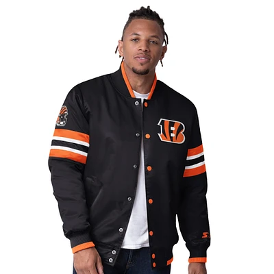 Men's Starter Black Cincinnati Bengals Scout I Full-Snap Varsity Jacket