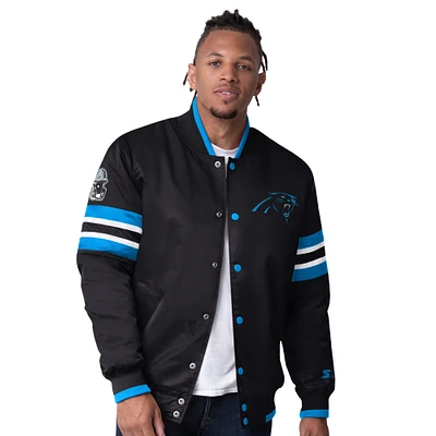 Men's Starter  Black Carolina Panthers Scout I Full-Snap Varsity Jacket