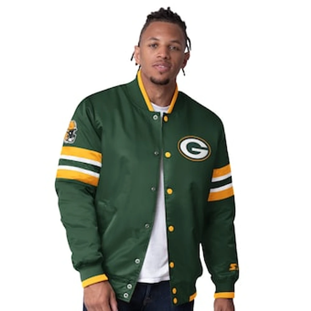 Men's Starter Green Green Bay Packers Scout I Full-Snap Varsity Jacket