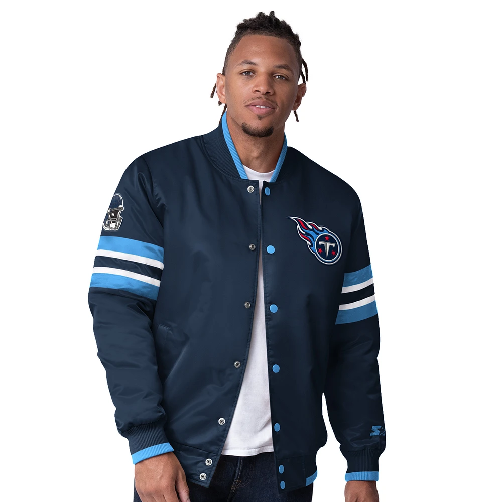 Men's Starter  Navy Tennessee Titans Scout I Full-Snap Varsity Jacket