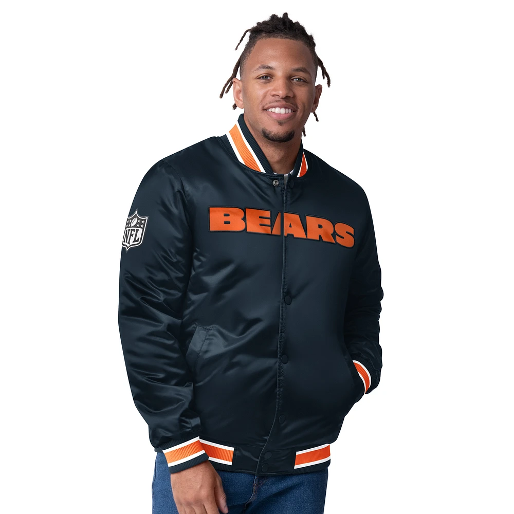 Men's Starter  Navy/Orange Chicago Bears Closer Reversible Satin Full-Zip Jacket