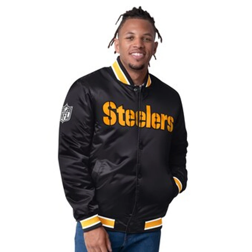 Men's Starter  Black Pittsburgh Steelers Closer Reversible Satin Full-Zip Jacket