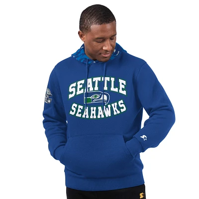 Men's Starter  Royal Seattle Seahawks Thursday Night Gridiron Vintage Logo Pullover Hoodie