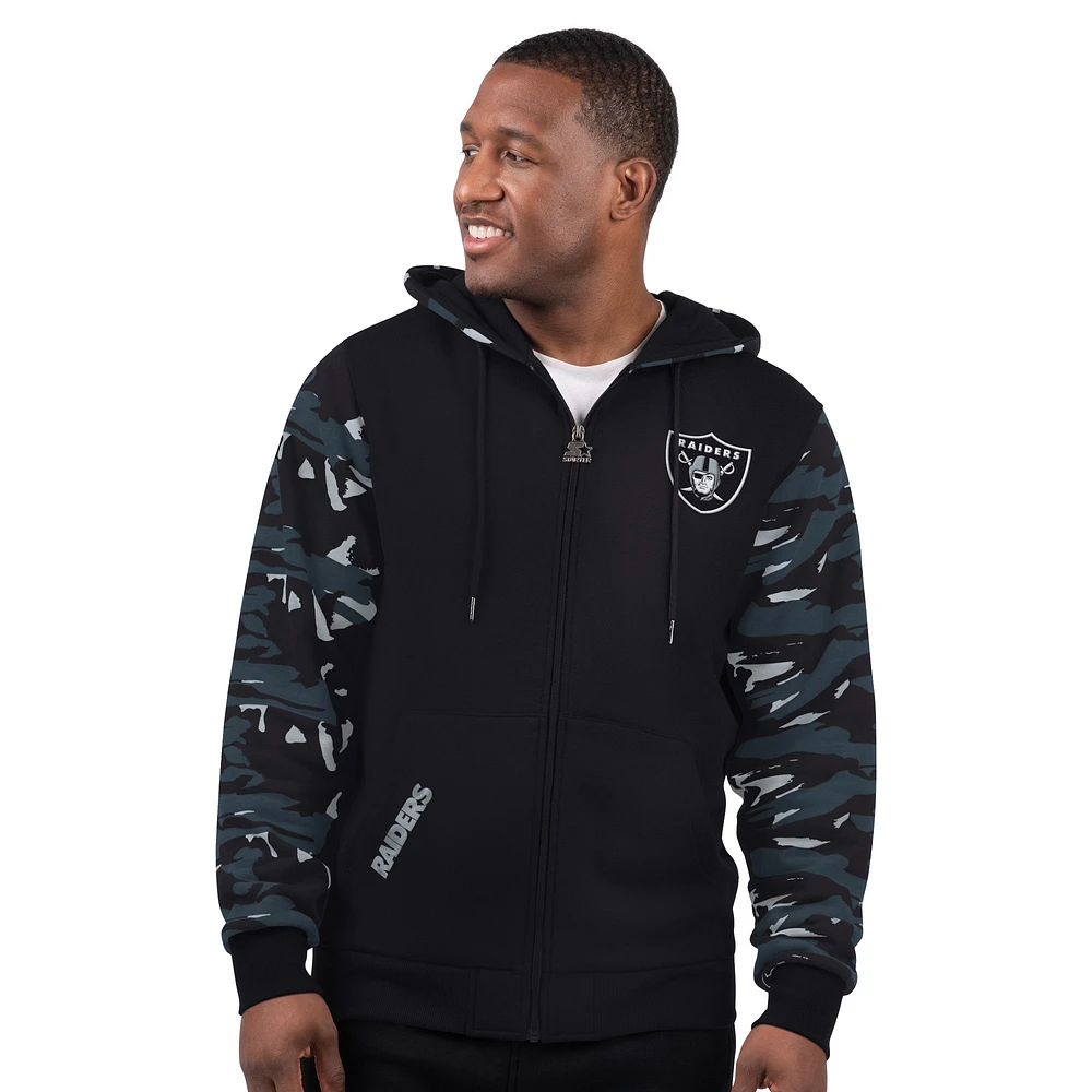 Men's Starter Black Las Vegas Raiders Thursday Night Gridiron Full-Zip Hoodie