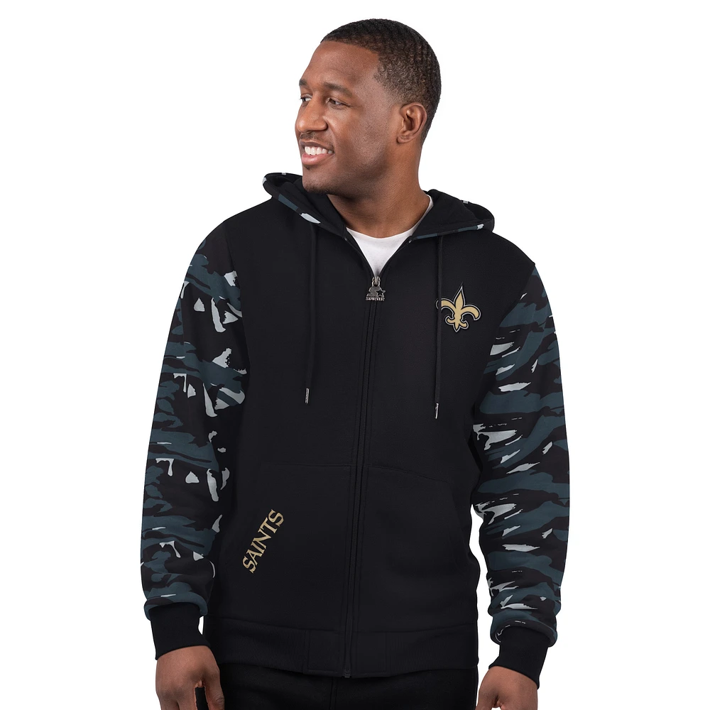 Men's Starter Black New Orleans Saints Thursday Night Gridiron Full-Zip Hoodie