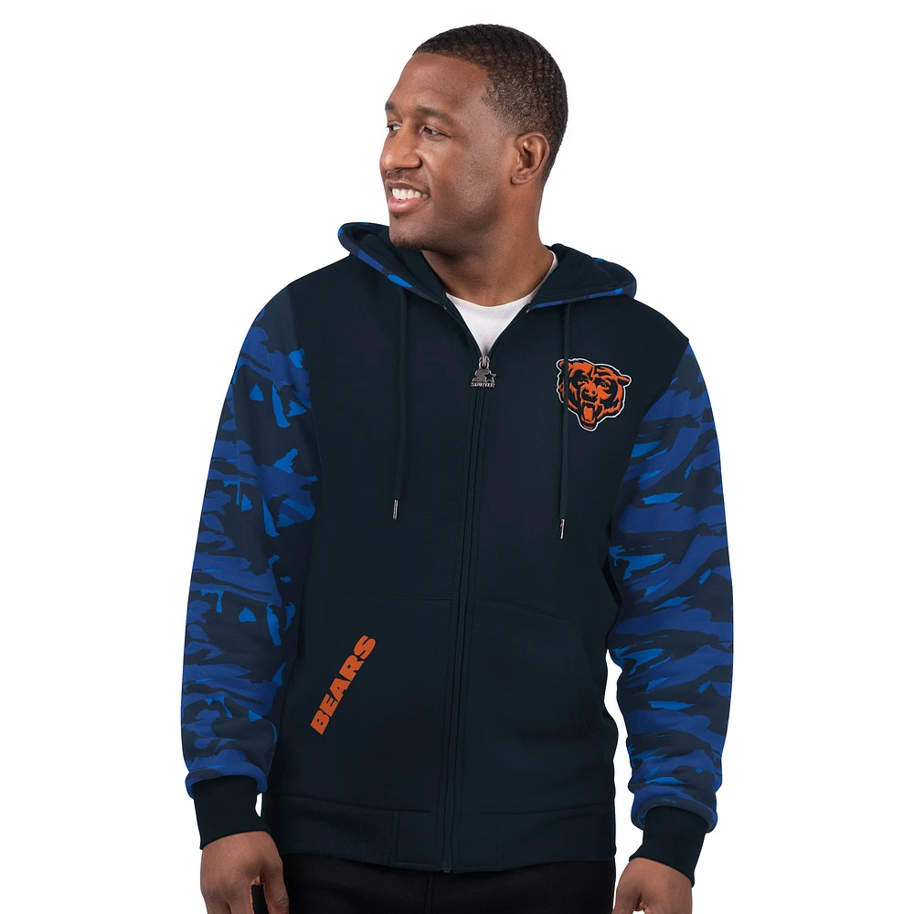 Men's Starter Navy Chicago Bears Thursday Night Gridiron Full-Zip Hoodie