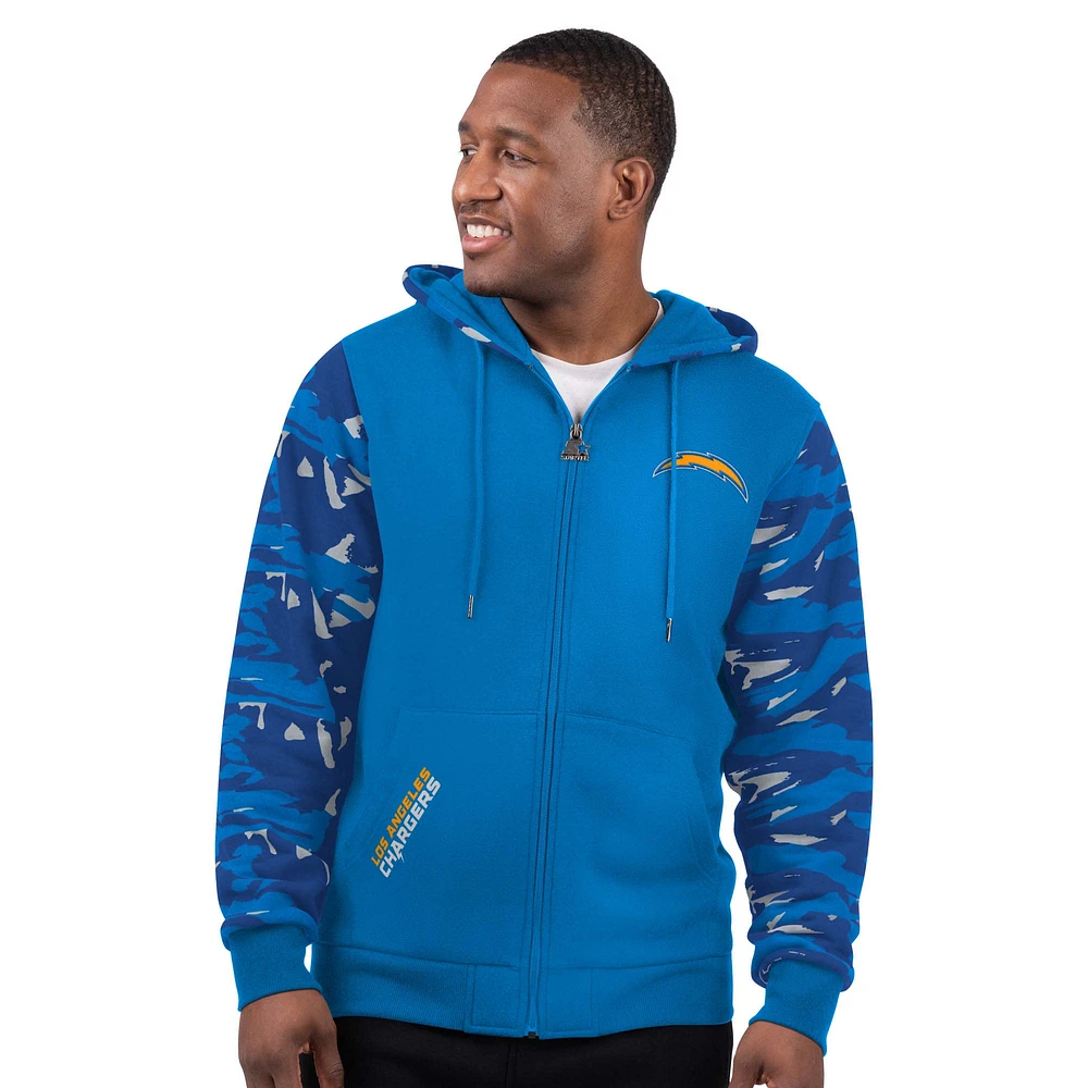 Men's Starter Powder Blue Los Angeles Chargers Thursday Night Gridiron Full-Zip Hoodie