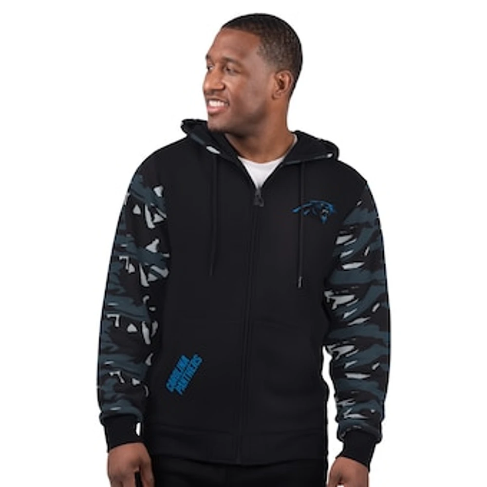 Men's Starter Black Carolina Panthers Thursday Night Gridiron Full-Zip Hoodie