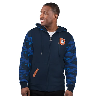 Men's Starter Navy Denver Broncos Thursday Night Gridiron Vintage Logo Full-Zip Hoodie