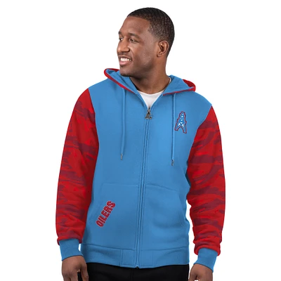 Men's Starter Light Blue Houston Oilers Thursday Night Gridiron Vintage Logo Full-Zip Hoodie